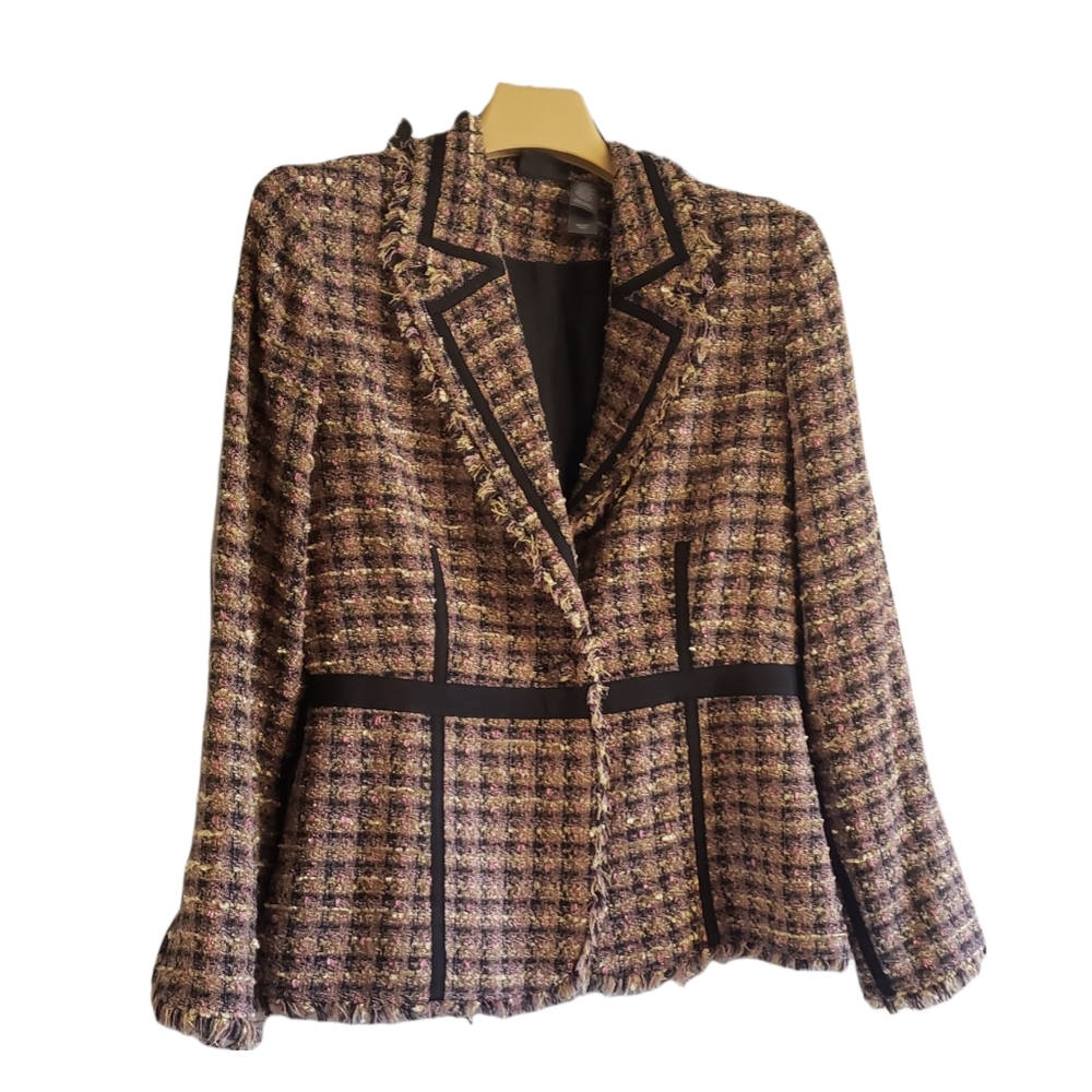 Bisou Bisou Tweed One Button Blazer Multi Sz 12